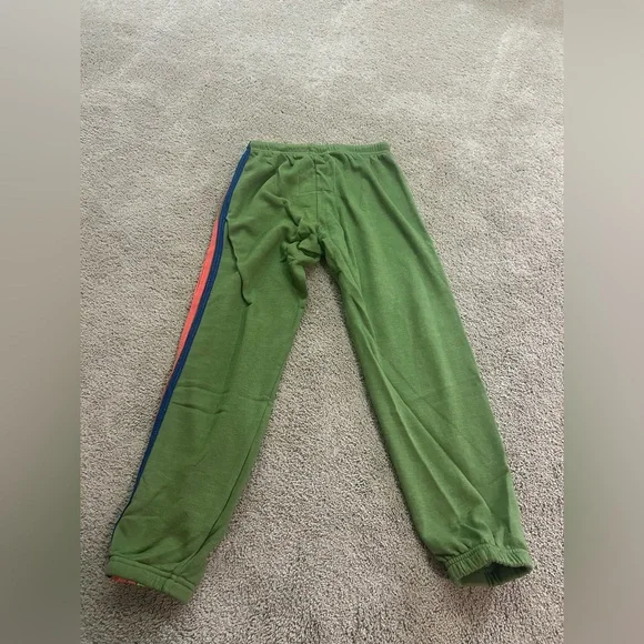 NWT AVIATOR NATION
WOMEN'S 5 STRIPE SWEATPANTS JUNGLE GREEN/NEON RAINBOW - Picture 8 of 8